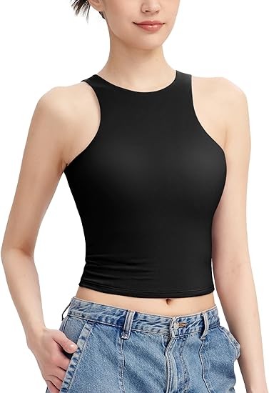 PUMIEY Women's High Neck Tank Top Sleeveless Summer Crop Tops for Women Smoke Cloud Pro Collection
